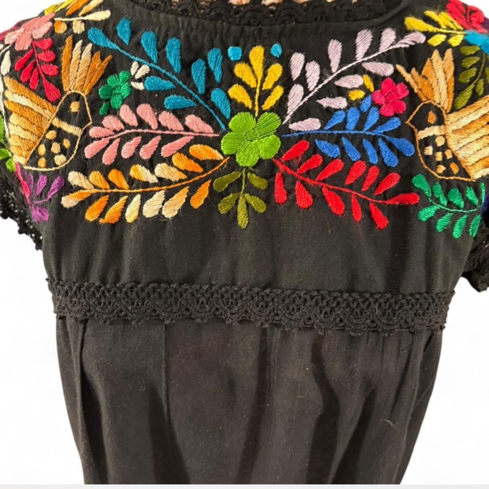 Colorful Silk Embroidered Black Cotton Top